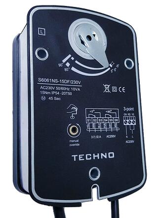 TECHNO SF-05AF/24V привод противопожарный с возвратной пружиной, аналогового управления 0-10V, с концевыми выключателями, 5Nm, 24В