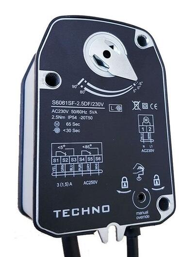 TECHNO SF-2.5DF/230V привод противопожарный с пружинным возвратом с концевыми выключателями 2,5Nm, 220В