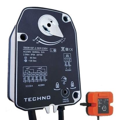 TECHNO SF-2.5DFS/230V привод противопожарный с пружинным возвратом с концевыми выключателями с датчиком температуры 2.5Nm, 220В